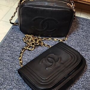 Chanel Vintage  Black Shoulder Bag with Gold Chain